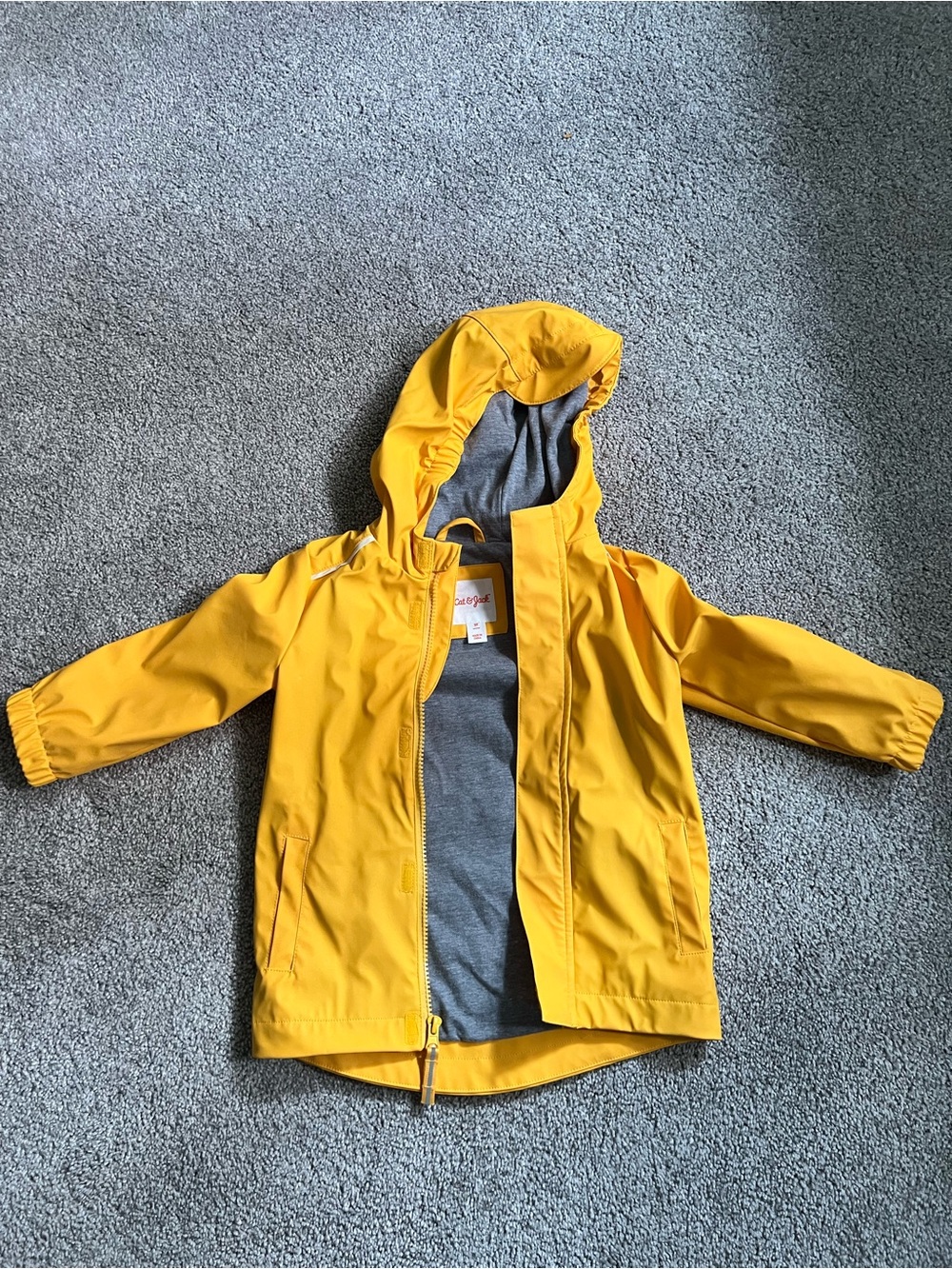 Cat & Jack Bright Yellow Hooded Kids Raincoat